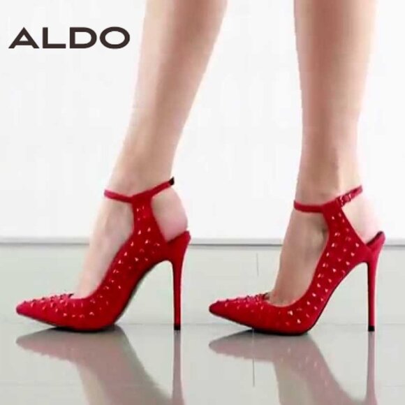 Aldo Yadori Women's Red Studded Sling Back Pump Heels Pointed Toe Shoes - Picture 1 of 13